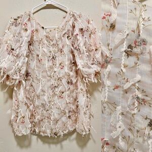 Anthropologie la’ ven sheer floral balloon sleeve tassels fully lined size large